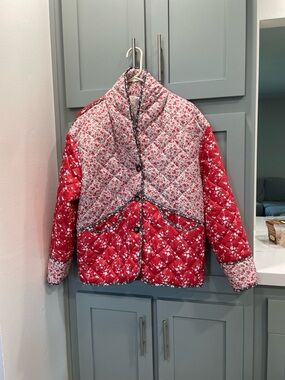 Red Floral Quilted Bomber Jacket - Women's